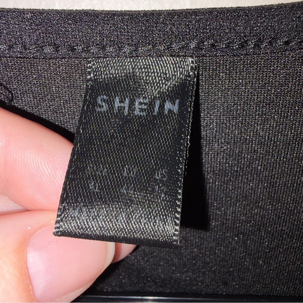 SHEIN Black Peplum Top with Lace Sleeves - Picture 2 of 3